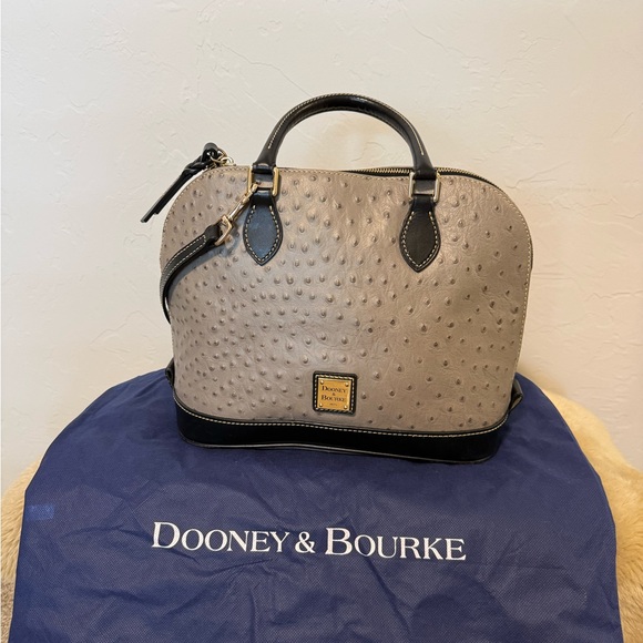 Dooney & Bourke Ostrich Gray and Black Textured Leather...